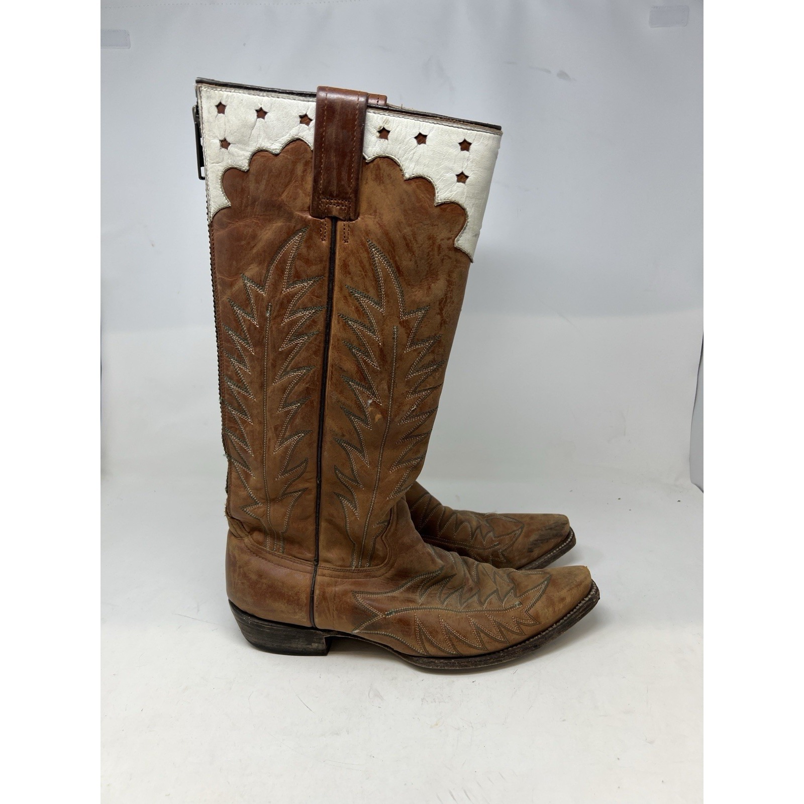 Stetson Womens Tall Back Zip Leather Embroidered Riding Boots Rare Sz 9